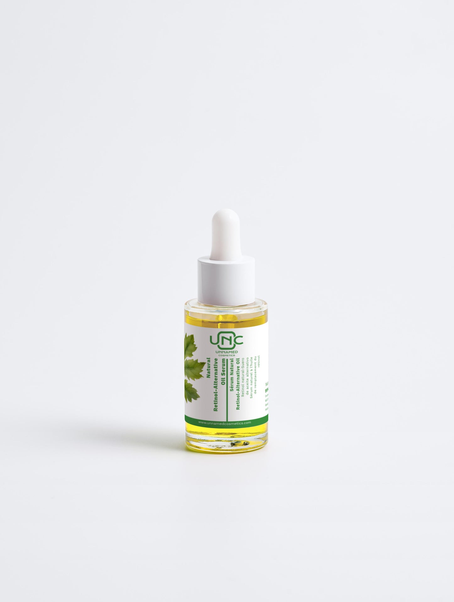 Serum facial Unnamed Cosmetics oleo facial alternativa ao retinol com frasco de vidro e conta-gotas branco